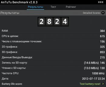 Результаты AnTuTu benchmark 2.8.3 планшета LuxP@d 4714